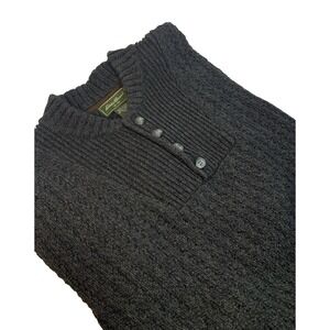 VTG Eddie Bauer Gray Cable Knit Sweater Pullover 1/4 Button Men's XL Tall Cabin